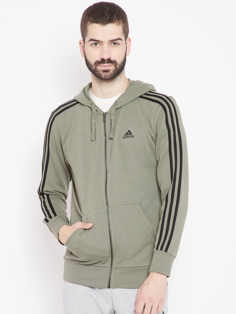 

ADIDAS Men Olive Green Solid ESS 3S FZ FT Training Sweatshirt
