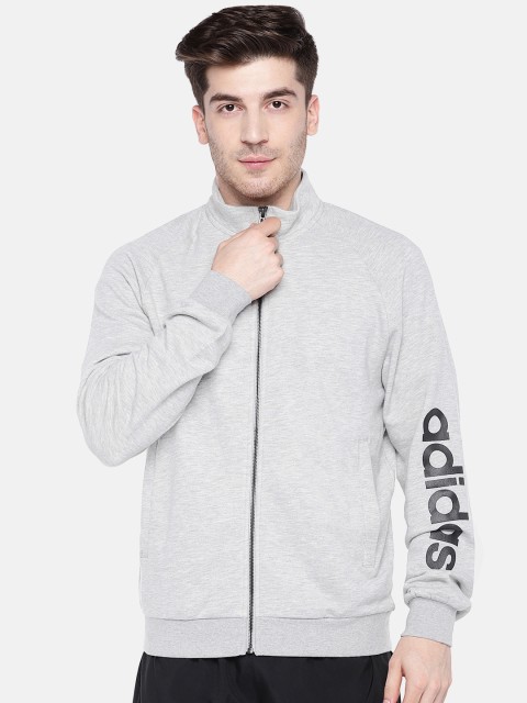 

ADIDAS Men Grey Melange Solid Essentials Linear FT Sweatshirt