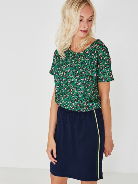 

promod Women Navy Blue Solid Sheer Paneled Skirt