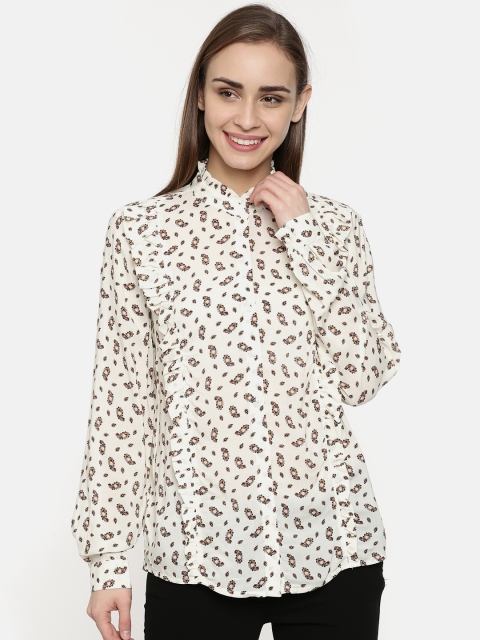 

promod Women Off-White Regular Fit Printed Casual Shirt