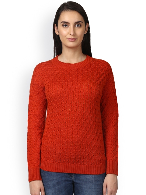 

Park Avenue Women Orange Self Design Pullover