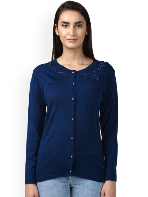 

Park Avenue Women Blue Embellished Solid Cardigan