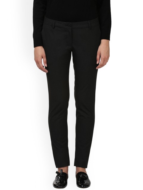 

Park Avenue Women Black Slim Fit Checked Formal Trousers