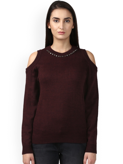 

Park Avenue Women Maroon Embellished Cold-Shoulder Pullover