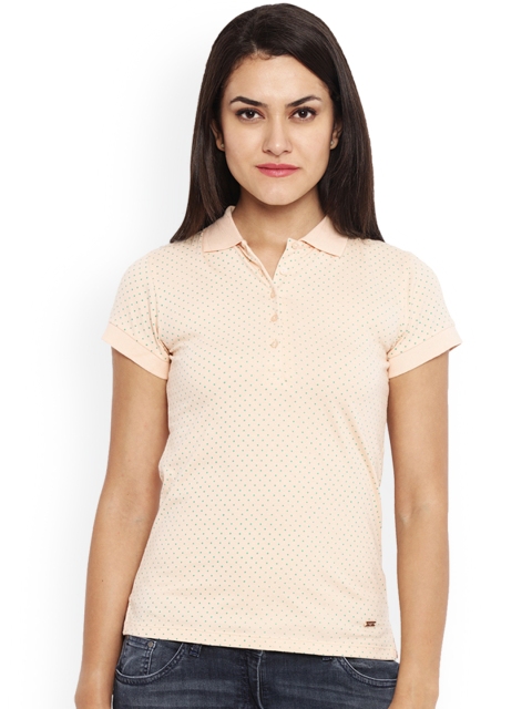 

Park Avenue Women Beige Printed Polo Collar T-shirt