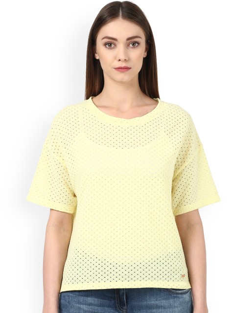 

Park Avenue Women Yellow Self Design Round Neck T-shirt
