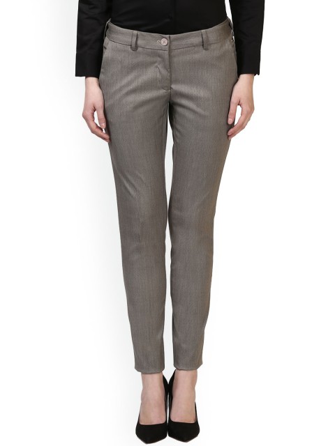 

Park Avenue Women Charcoal & Brown Regular Fit Solid Formal Trousers