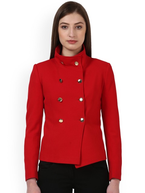 

Park Avenue Women Red Self Design Double-Breasted Regular Fit Blazer