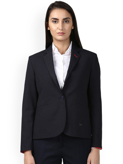 

Park Avenue Women Black Self Design Regular Fit Blazer