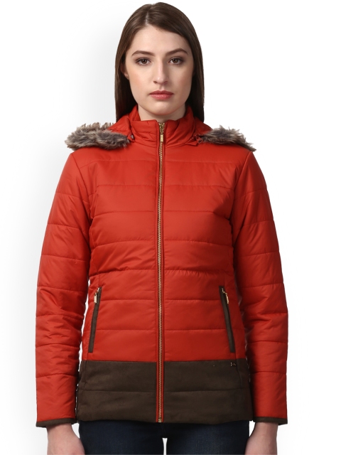 

Park Avenue Women Orange & Brown Colourblocked Parka