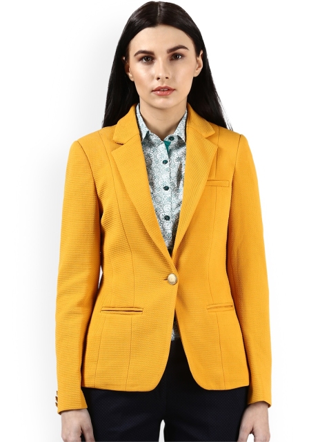 

Park Avenue Women Mustard Self Design Regular Fit Blazer