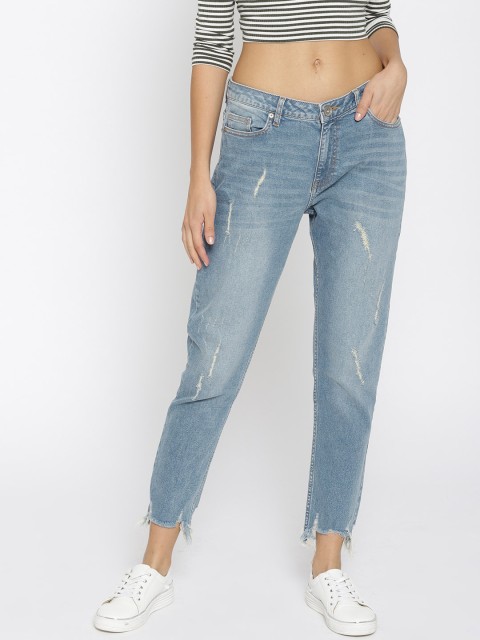 

United Colors of Benetton Women Blue Relaxed Fit Mid-Rise Mildly Distressed Stretchable Jeans