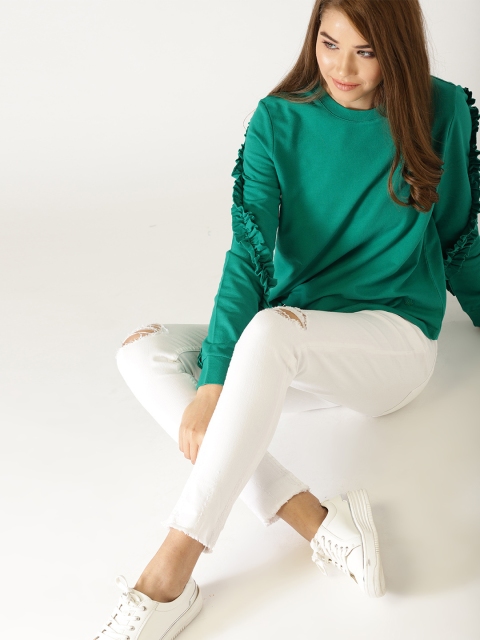 

United Colors of Benetton Women Green Solid Sweatshirt