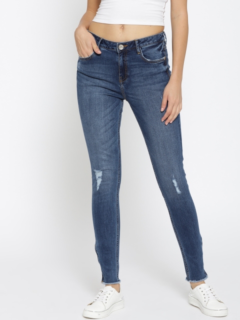 

United Colors of Benetton Women Navy Blue Skinny Fit Mid-Rise Mildly Distressed Stretchable Jeans