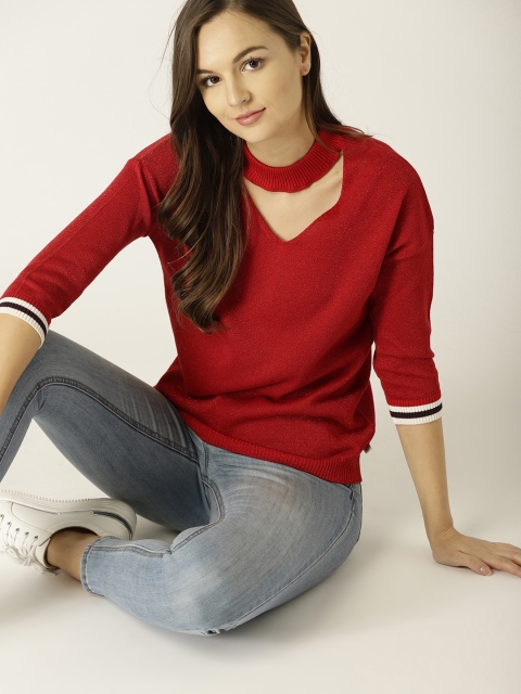 

United Colors of Benetton Women Red Solid Shimmery Top
