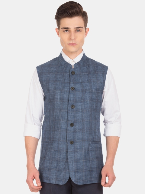 

U.S. Polo Assn. Men Blue Checked Nehru Jacket