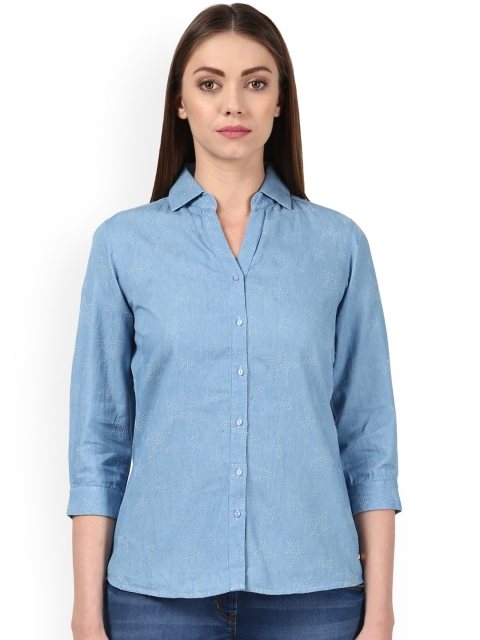 

Park Avenue Women Blue Self Design Casual Shirt