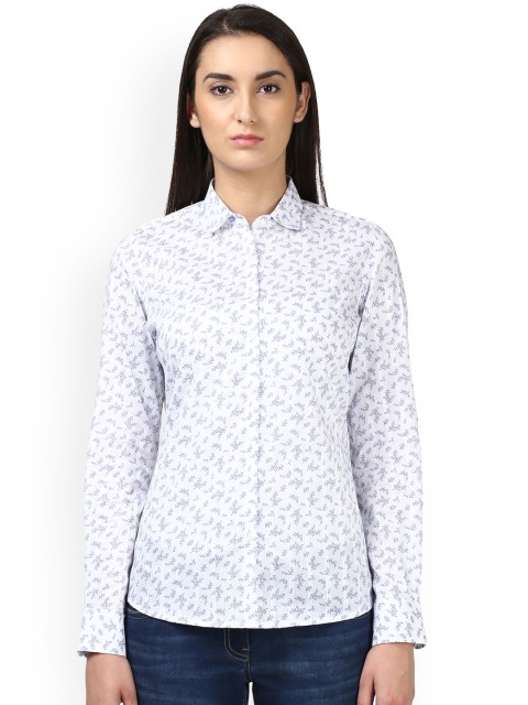 

Park Avenue Women Blue & White Regular Fit Printed Casual Shirt