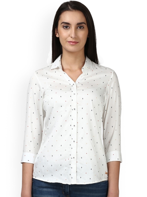 

Park Avenue Women White & Black Printed Casual Shirt