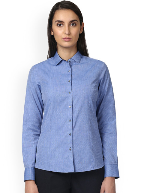 

Park Avenue Women Blue Regular Fit Printed Formal Shirt