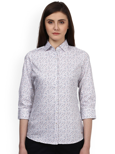 

Park Avenue Women White & Blue Regular Fit Printed Formal Shirt