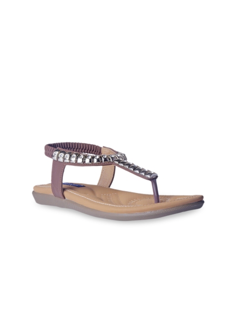 

MSC Women Burgundy Embellished T-Strap Flats