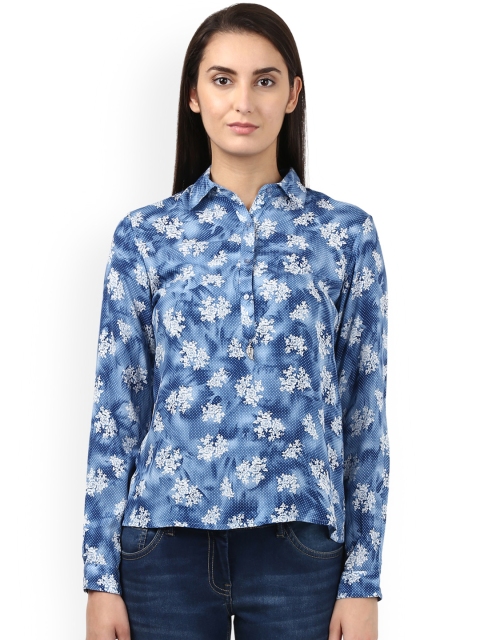 

Park Avenue Women Blue Printed Shirt Style Top