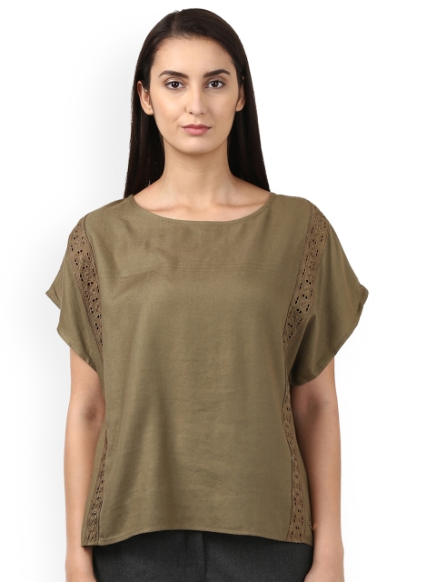 

Park Avenue Women Olive Green Solid A-Line Top