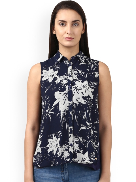 

Park Avenue Women Navy Blue Printed Shirt Style Top