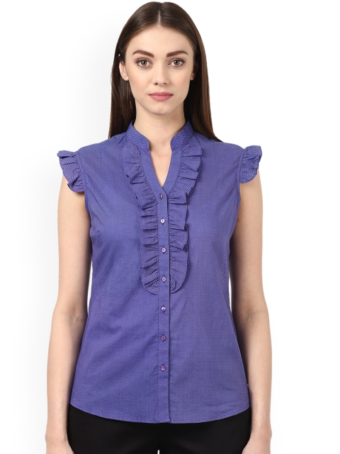 

Park Avenue Women Blue Printed Shirt Style Top