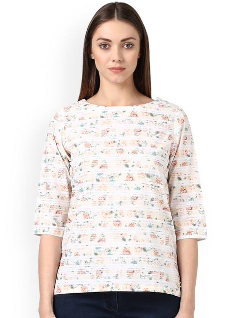 

Park Avenue Women Beige & White Printed Pure Cotton Top
