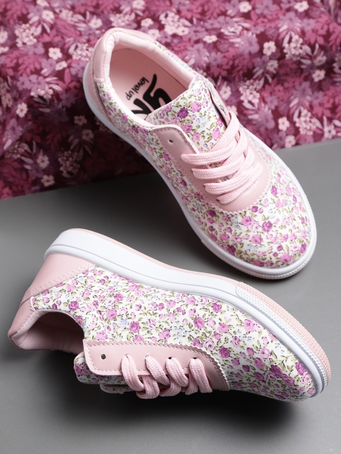 

YK Girls Pink & Off-White Floral Print Sneakers