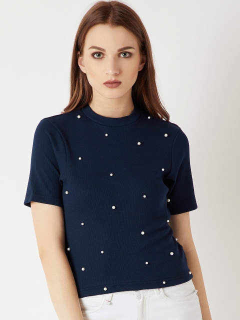 

Miss Chase Women Navy Blue Embellished Pure Cotton Top