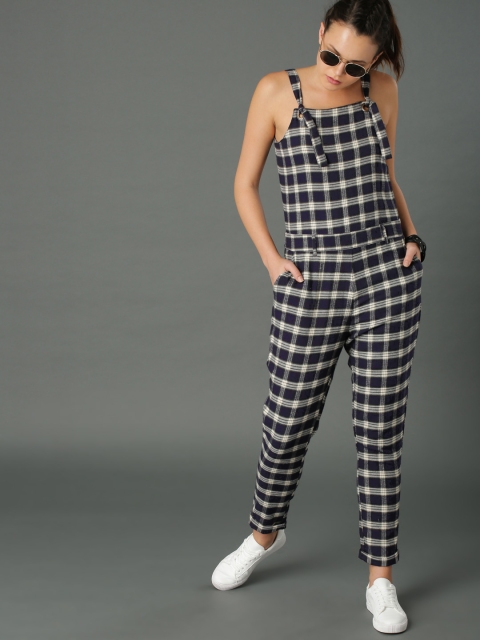 

Roadster Navy Blue Casual Checked Jumpsuit