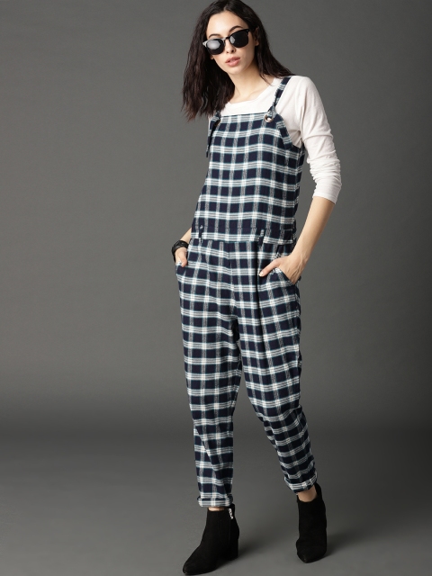 

Roadster Navy Blue & White Checked Basic Jumpsuit