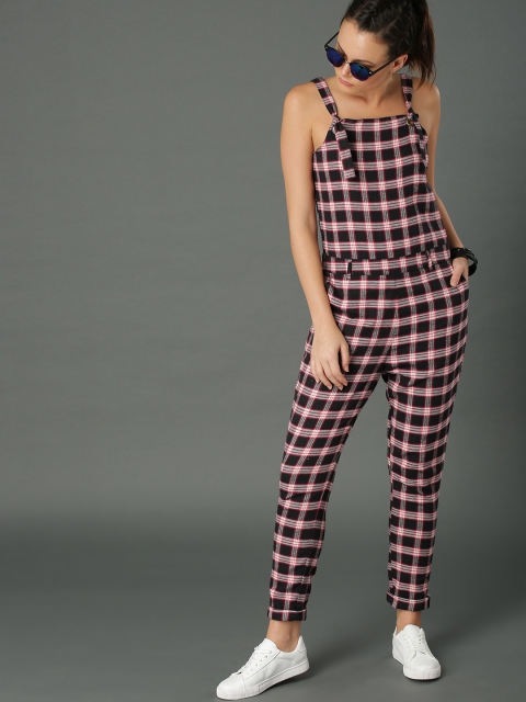 

Roadster Black & Pink Casual Checked Jumpsuit