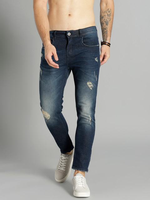 

Roadster Men Navy Blue Slim Tapered Fit Mid-Rise Mildly Distressed Stretchable Jeans