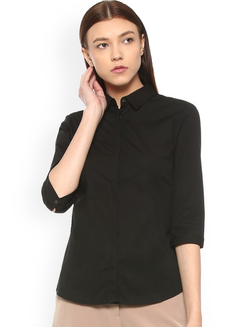 

Van Heusen Woman Black Regular Fit Solid Casual Shirt