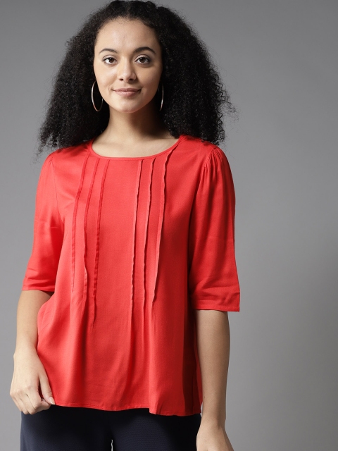 

HERE&NOW Women Red Solid Pure Cotton Top