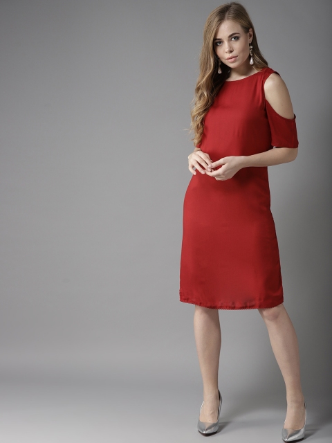 

HERE&NOW Women Red Cold-Shoulder Sheath Dress