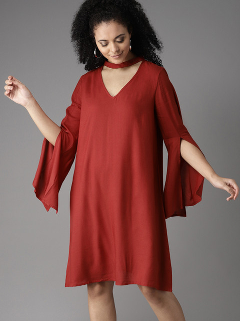 

HERE&NOW Women Red Solid A-Line Dress