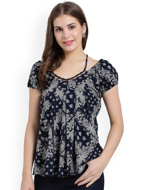 

Taurus Women Navy Blue Printed Top