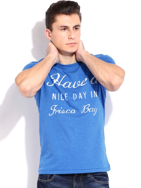

United Colors of Benetton Men Blue Melange Printed T-shirt
