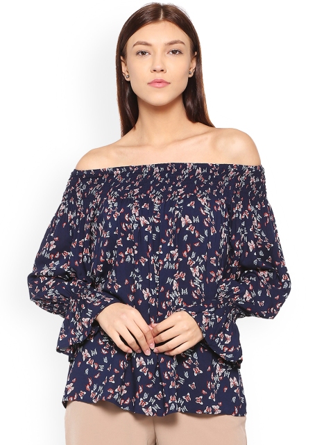 

Allen Solly Woman Navy Blue Printed Bardot Top