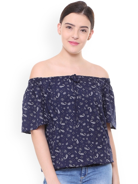 

Allen Solly Woman Navy Blue Printed Bardot Top