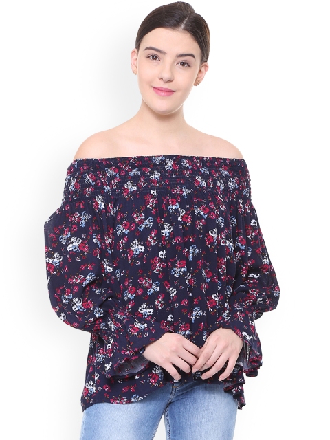 

Allen Solly Woman Navy Blue Printed Bardot Top