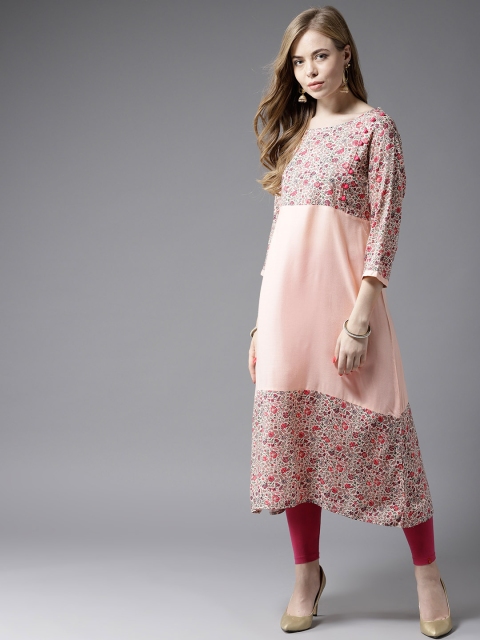 

HERE&NOW Women Pink Printed Tiered A-Line Kurta