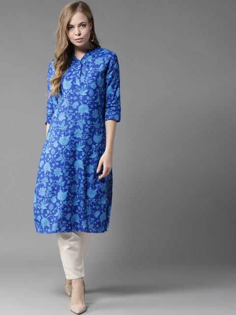 

HERE&NOW Women Blue Printed Straight Kurta