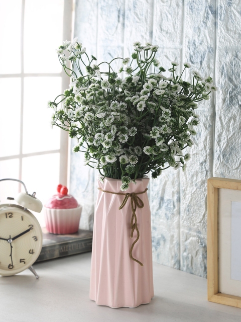 

Fourwalls Set Of 5 White & Green Artificial Flower Plastic Green Bush without pot