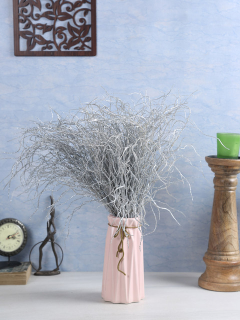 

Fourwalls Set of 3 Silver Artificial Glitter Grass Bunches Without Pot, Red